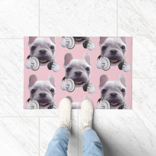 French Bulldog with Headphones Illustration Doormat