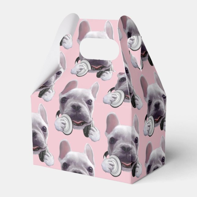 French Bulldog with Headphones Illustration Favor Box (Front Side)