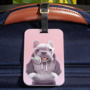 French Bulldog with Headphones Illustration Luggage Tag