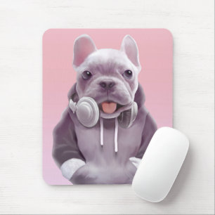 French Bulldog with Headphones Illustration Mouse Pad