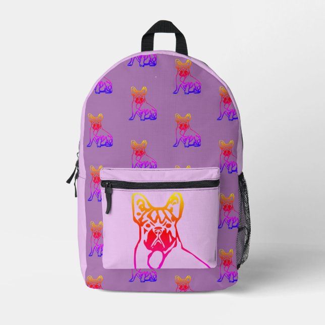 French bulldog with heart comic printed backpack (Front)