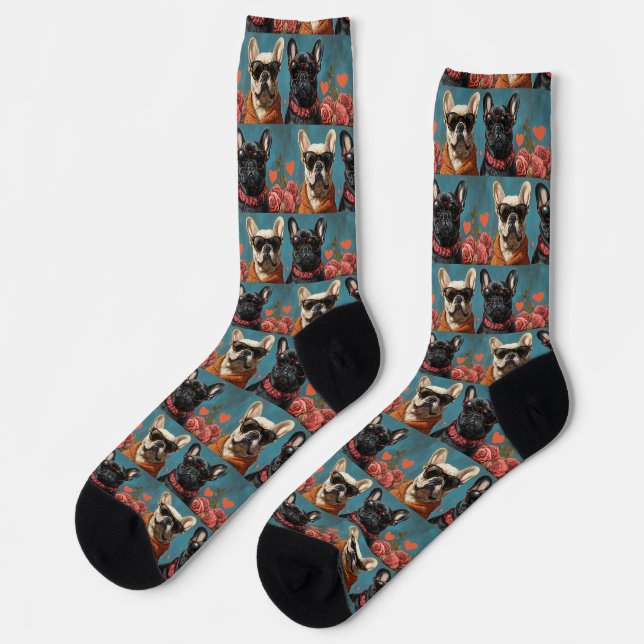 French Bulldog With Heart Roses Valentine's Day Socks (Left)