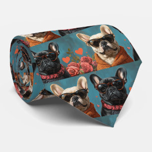 French Bulldog With Heart Roses Valentine's Day Tie