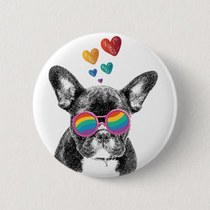 French Bulldog with Hearts Valentine's Day 2 Inch Round Button