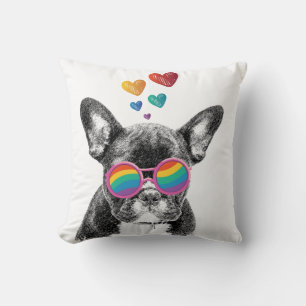 French Bulldog with Hearts Valentine's Day  Throw Pillow