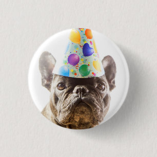 French Bulldog with Party Hat 1 Inch Round Button