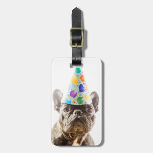 French Bulldog with Party Hat Luggage Tag