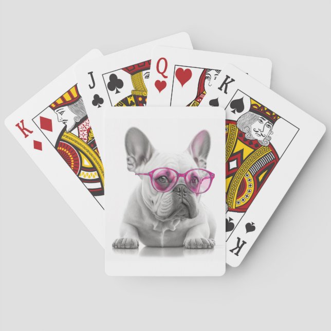French Bulldog with pink glasses Playing Cards (Back)
