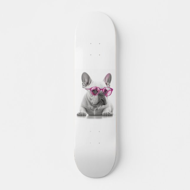 French Bulldog with pink glasses Skateboard (Front)