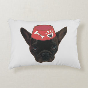 French Bulldog with Red Bowl Accent Pillow
