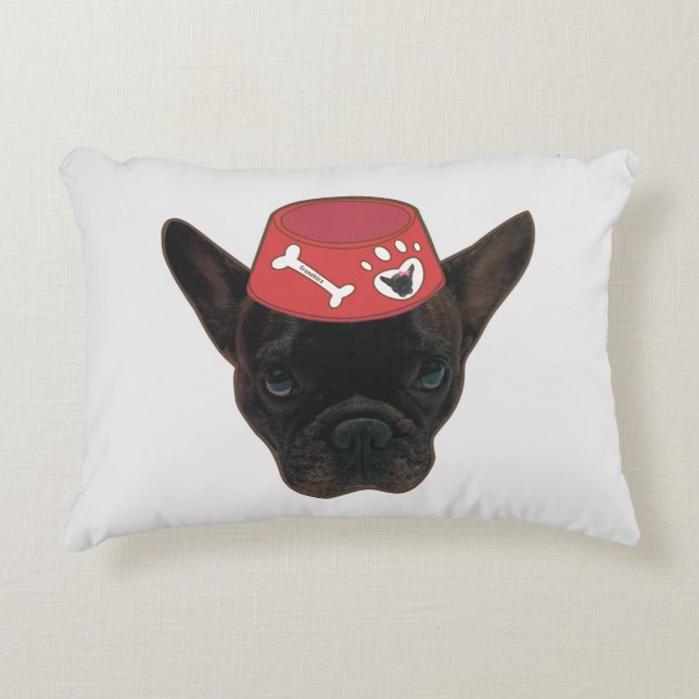 French Bulldog with Red Bowl Accent Pillow (Front)