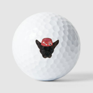 French Bulldog with Red Bowl Golf Balls