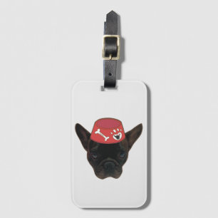 French Bulldog with Red Bowl Luggage Tag