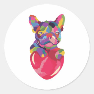 French Bulldog with red heart colourful Classic Round Sticker