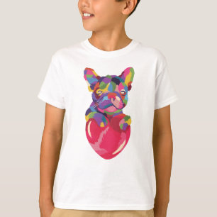 French Bulldog with red heart colourful T-Shirt