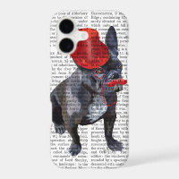 French Bulldog With Red Top Hat and Moustache