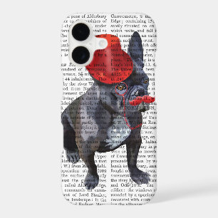 French Bulldog With Red Top Hat and Moustache