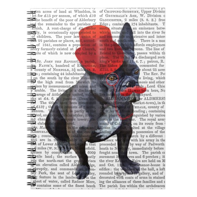 French Bulldog With Red Top Hat and Moustache Notebook (Front)