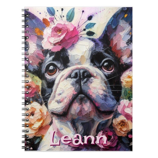French Bulldog with Roses Dog Personalized Notebook (Front)