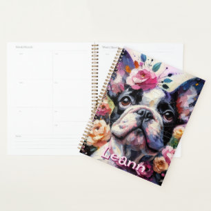 French Bulldog with Roses Dog Personalized Planner