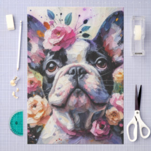 French Bulldog with Roses Floral Decoupage Tissue Paper