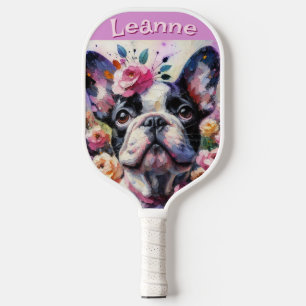 French Bulldog with Roses Floral Personalized Pickleball Paddle