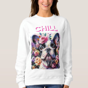 French Bulldog with Roses Impressionistic Painting Sweatshirt