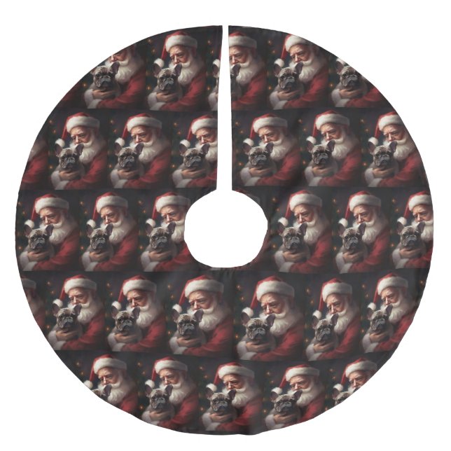 French Bulldog With Santa Claus Festive Christmas Brushed Polyester Tree Skirt (Front)