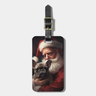 French Bulldog With Santa Claus Festive Christmas Luggage Tag
