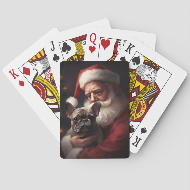 French Bulldog With Santa Claus Festive Christmas Playing Cards (Back)