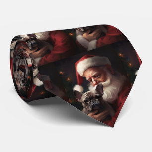 French Bulldog With Santa Claus Festive Christmas Tie