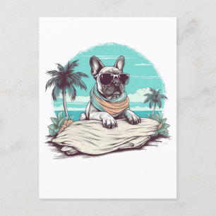 French-bulldog with sunglasses at the beach postcard