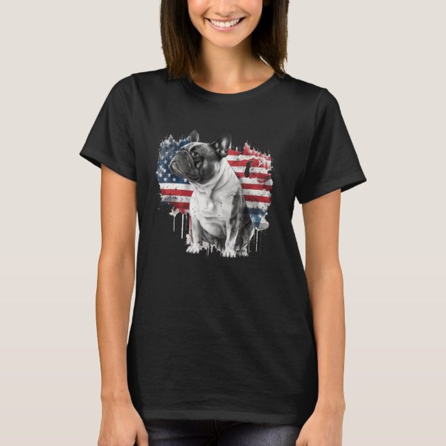 French Bulldog with the American Flag  1 T-Shirt (Front)