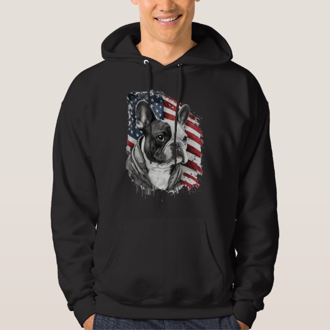 French Bulldog with the American Flag Hoodie (Front)
