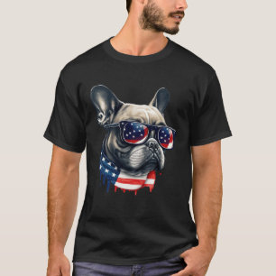 French Bulldog With USA Sunglasses And American Fl T-Shirt
