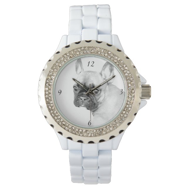 French Bulldog Women's Rhinestone Enamel Watch (Front)