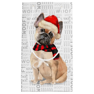 French Bulldog Woof Word Art Christmas Small Gift Bag