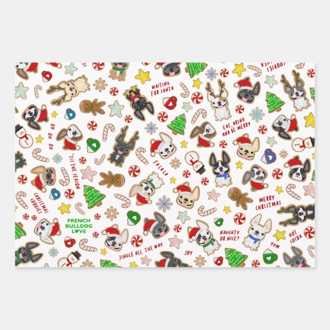 French Bulldog Wrapping Paper - Christmas Cookies (Front 2)