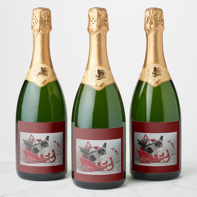 French Bulldog Xmas French Bulldog Sparkling Wine Label (Bottles)