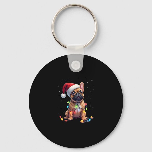 French Bulldog Xmas Lighting Santa French Bulldog  Keychain (Front)