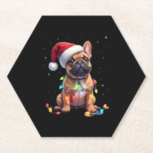 French Bulldog Xmas Lighting Santa French Bulldog Paper Coaster