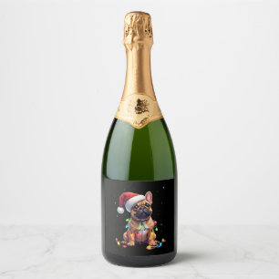French Bulldog Xmas Lighting Santa French Bulldog  Sparkling Wine Label