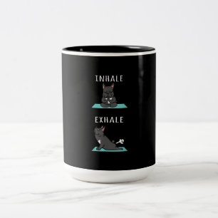 French Bulldog Yoga Inhale Exhale Funny Dog Gift . Two-Tone Coffee Mug