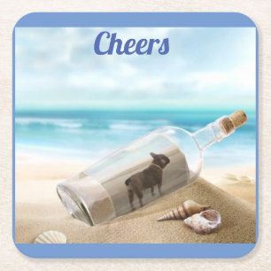 French Bulldogge Cheers Square Paper Coaster
