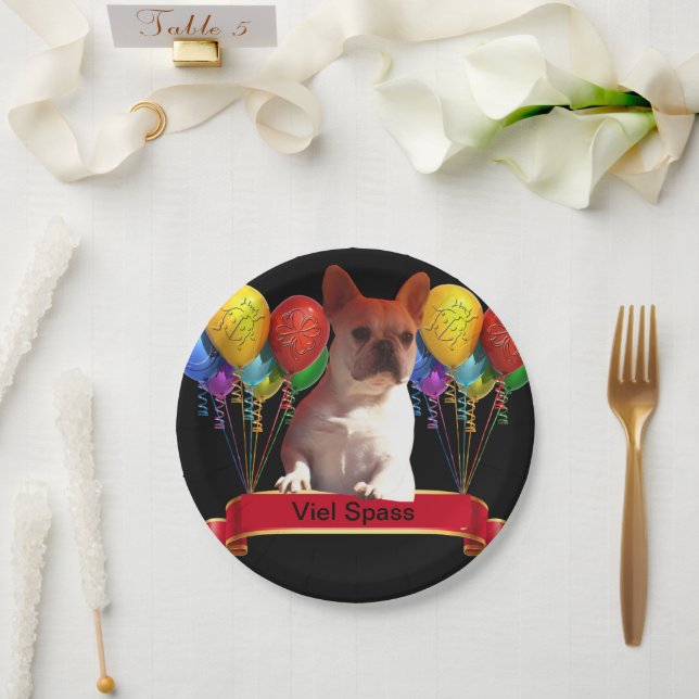 French bulldogge with balloons paper plate (Wedding)
