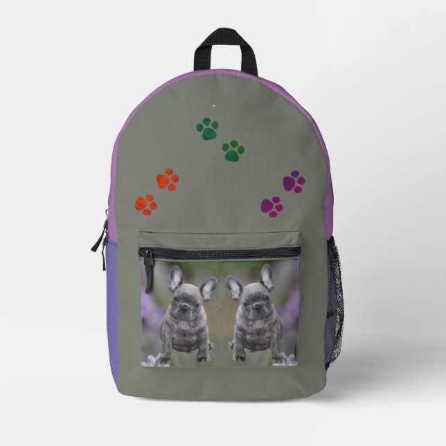 French bulldoggen socks printed backpack (Front)