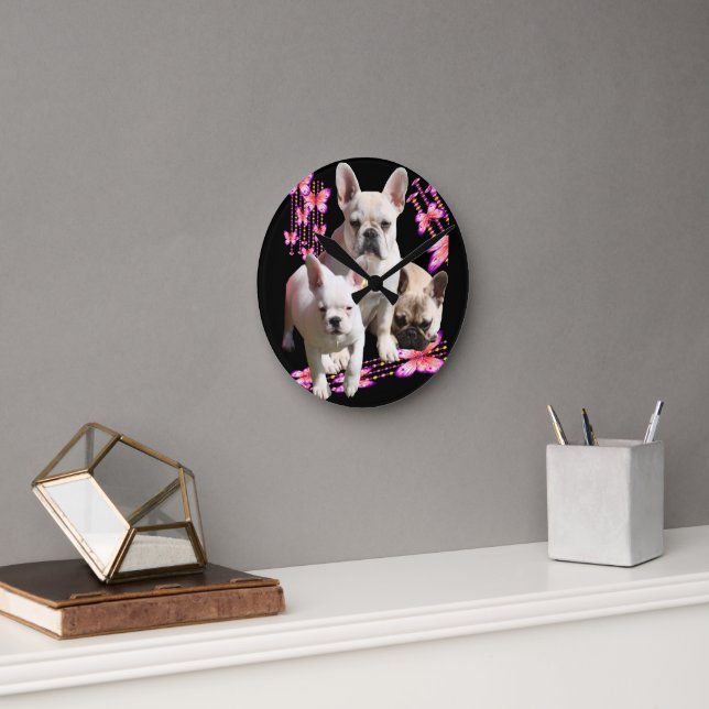 French Bulldogs Butterfly  Bulldog Round Clock (Office)