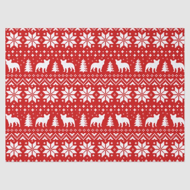 French Bulldogs Christmas Sweater Style Pattern Tissue Paper (Front)