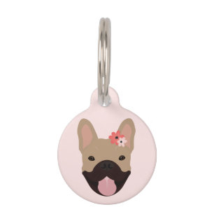 French Bulldogs Dog Smiling Flowers Pink Pet Tag