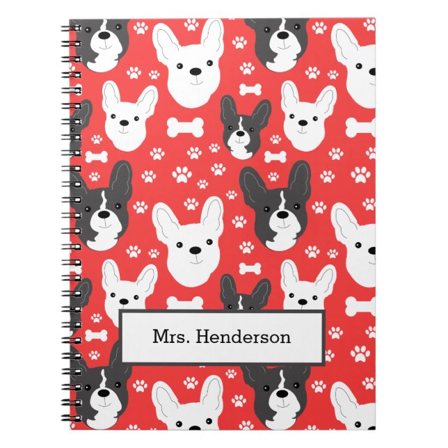 French Bulldogs Frenchies Dog Pattern Red Notebook (Front)